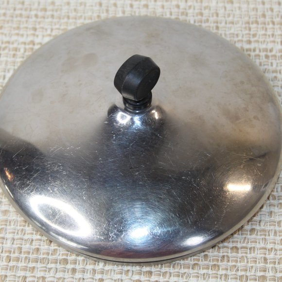 VINTAGE FARBERWARE 7.25" REPLACEMENT LID ONLY STAINLESS BLACK KNOB - Picture 4 of 14